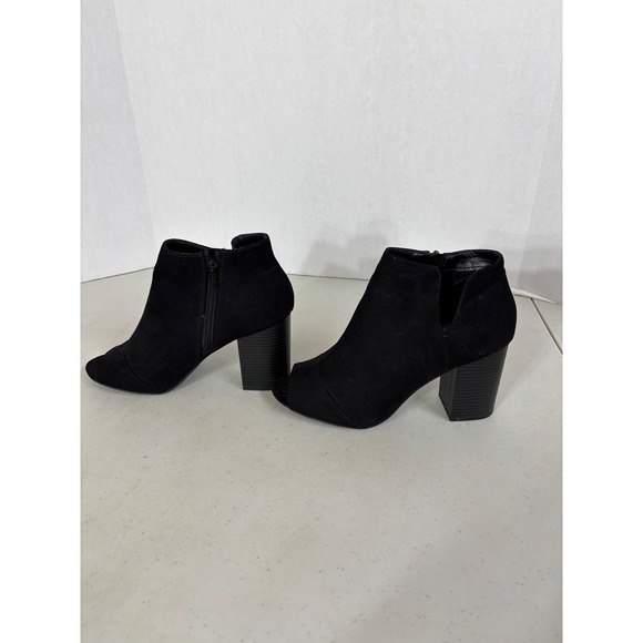 Apt 9 Womens Black Suede Peep Toe Block‎ Heel Booties Ankle Boots size 10 - Picture 3 of 7